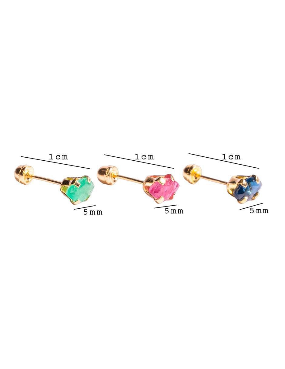 Set de aretes ovalados de oro con acabado brillante rubí y zafiro 4