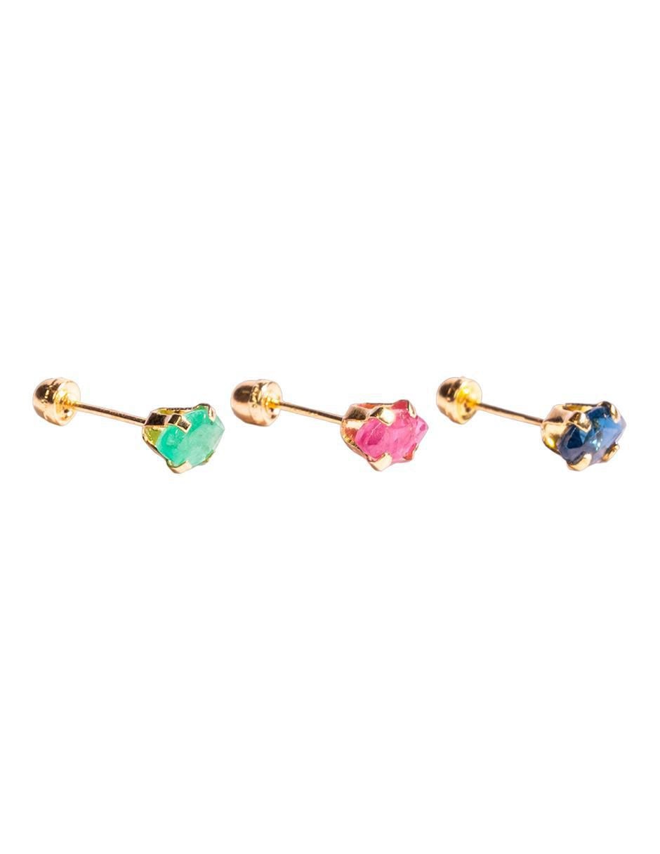 Set de aretes ovalados de oro con acabado brillante rubí y zafiro 2