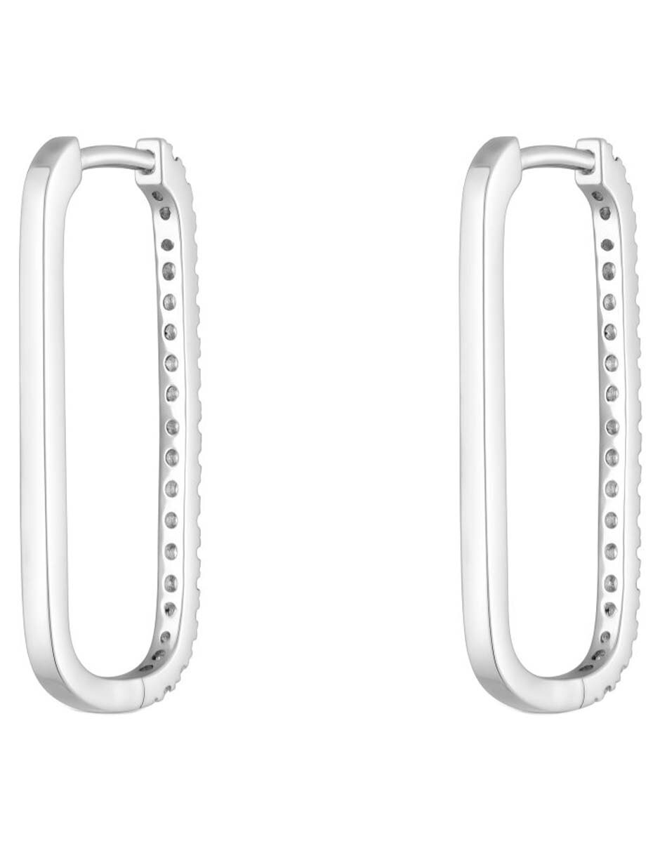 Aretes de aro ovalados Les Classiques de oro blanco con acabado pavé diamante 3