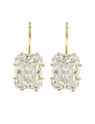 Aretes rectangulares de oro con acabado brillante zirconia 1