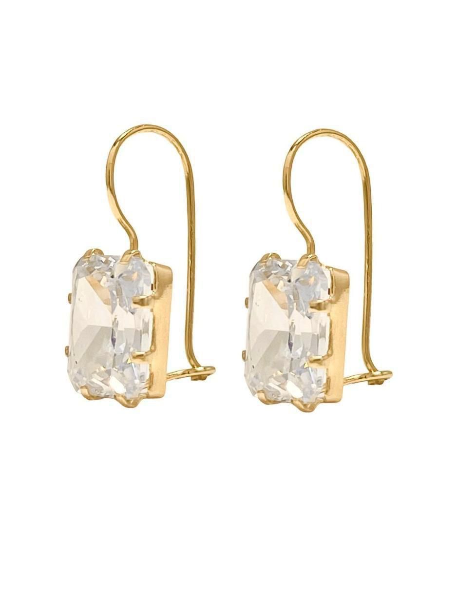 Aretes rectangulares de oro con acabado brillante zirconia 2
