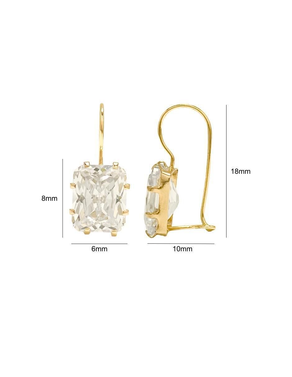 Aretes rectangulares de oro con acabado brillante zirconia 5
