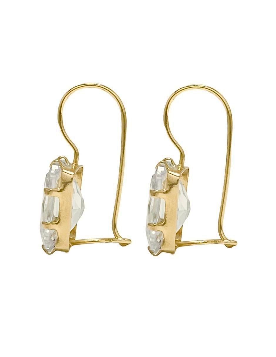 Aretes rectangulares de oro con acabado brillante zirconia 3