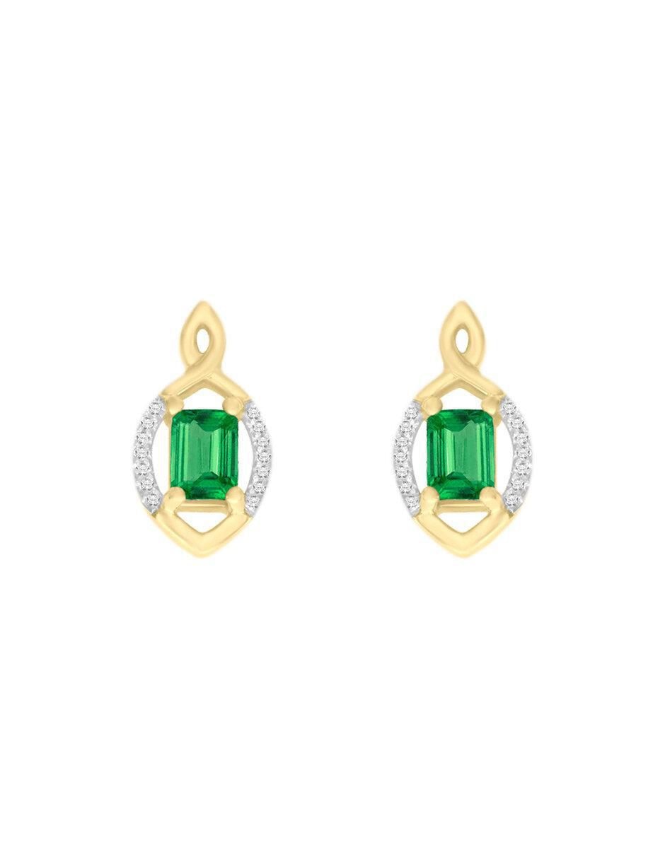 Aretes de oro amarillo con acabado brillante esmeralda y diamante Aretes de oro amarillo con acabado brillante esmeralda y diamante