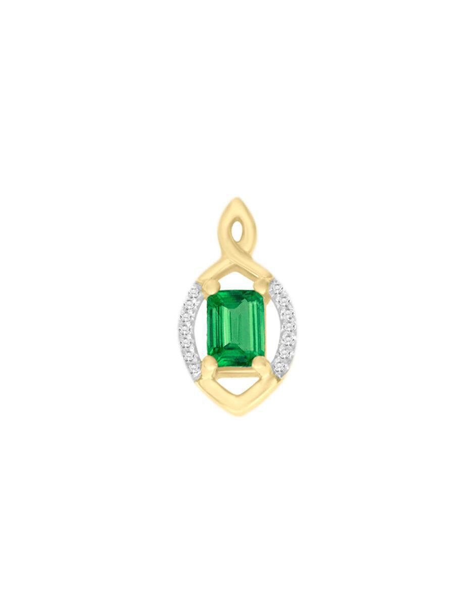 Aretes de oro amarillo con acabado brillante esmeralda y diamante 2
