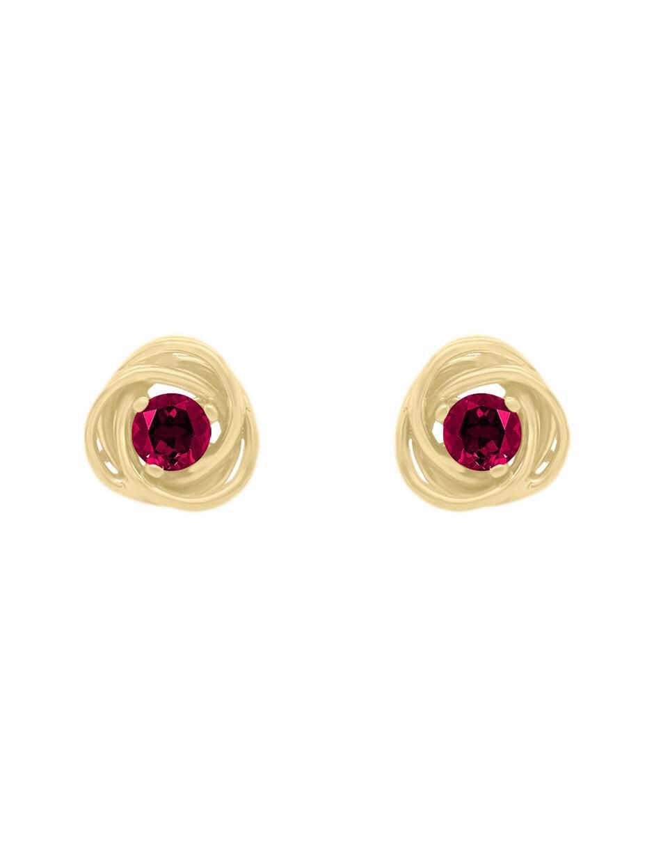 Aretes circulares de oro amarillo con acabado brillante rubí