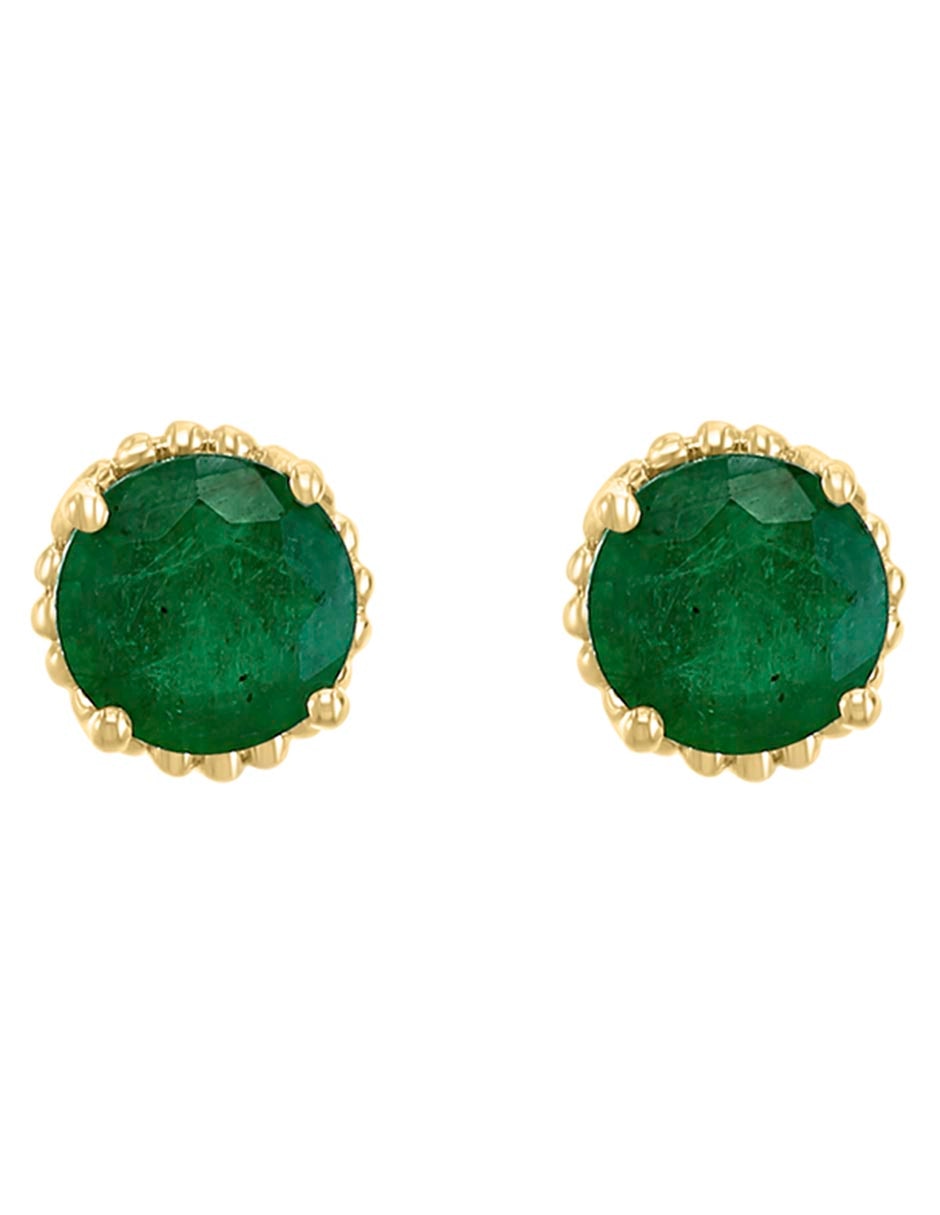 Broqueles redondos de oro 14 K con acabado liso esmeralda 2