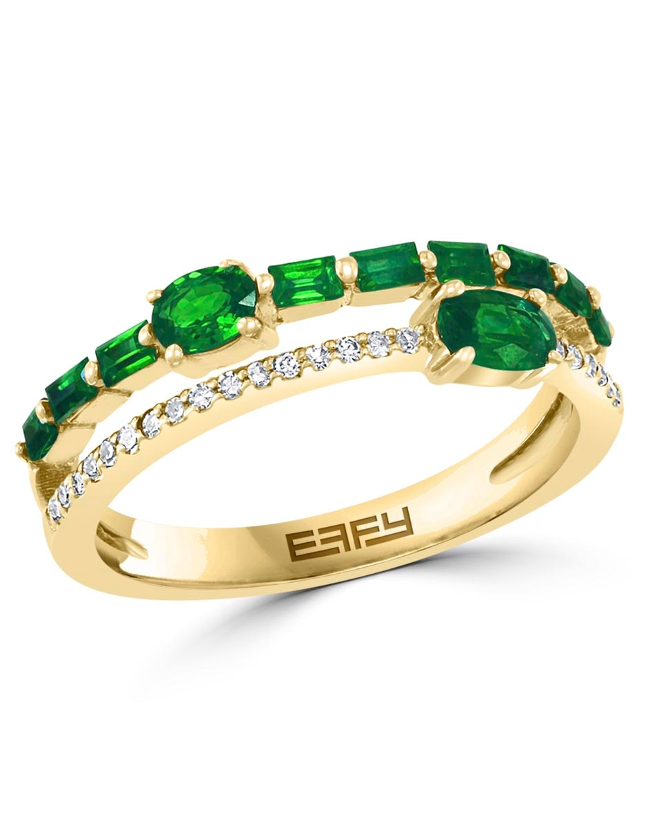 Anillo Effy 14 k de oro amarillo esmeralda y diamante brillante