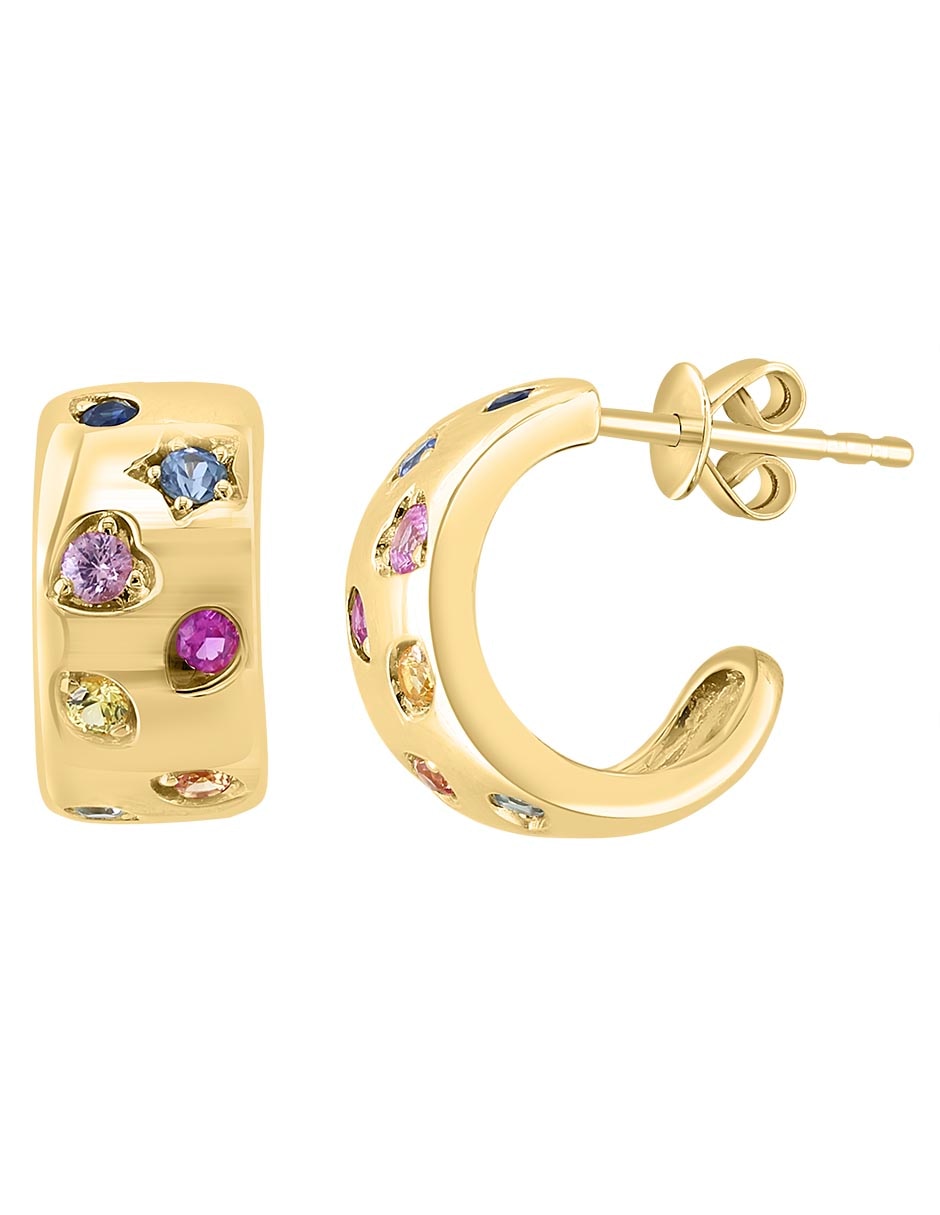 Aretes redondos de oro amarillo con acabado pavé zafiro 1