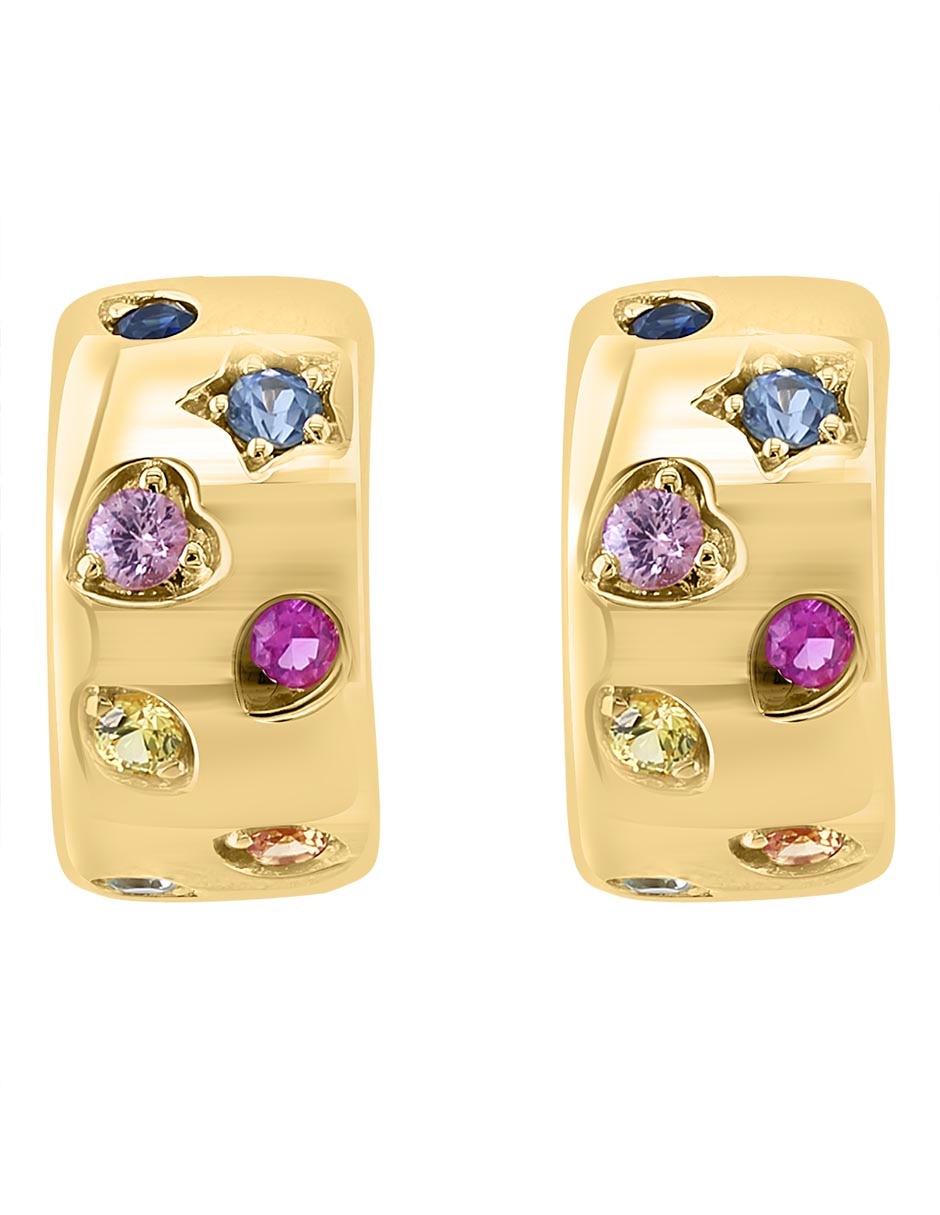 Aretes redondos de oro amarillo con acabado pavé zafiro 2