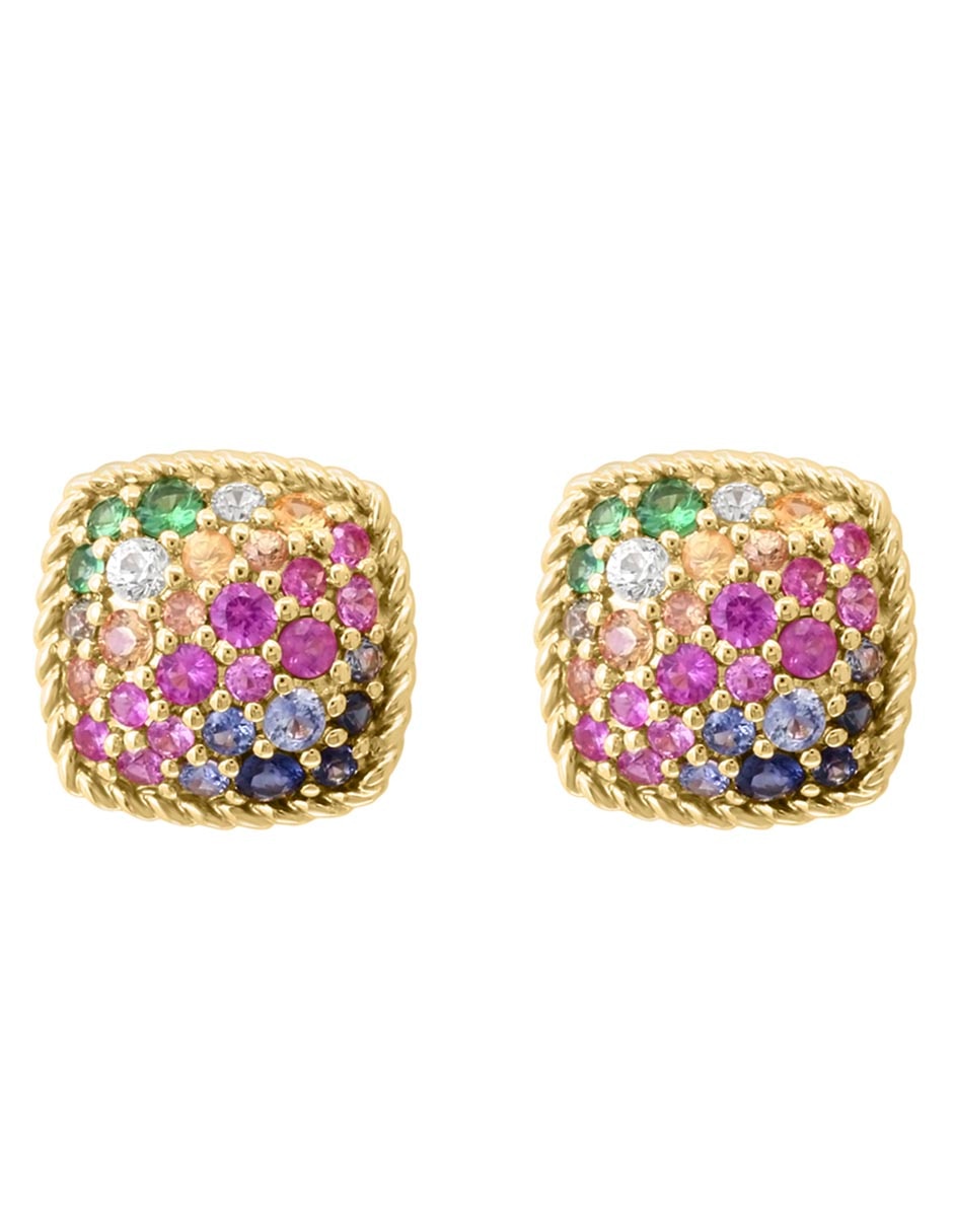 Broqueles cuadrados de oro con acabado lustre zafiro y diamante 2
