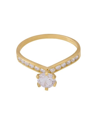 Anillo redondo 10 k de oro amarillo zirconia pulido