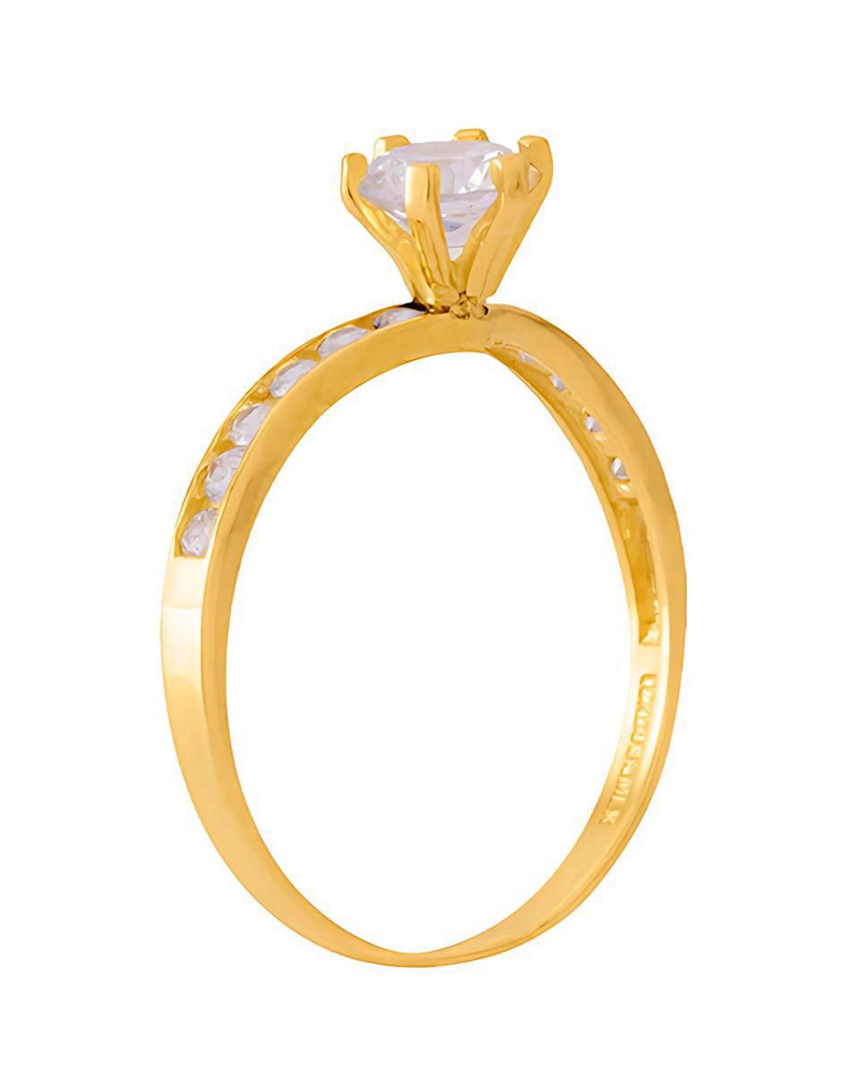 Anillo redondo 10 k de oro amarillo zirconia pulido