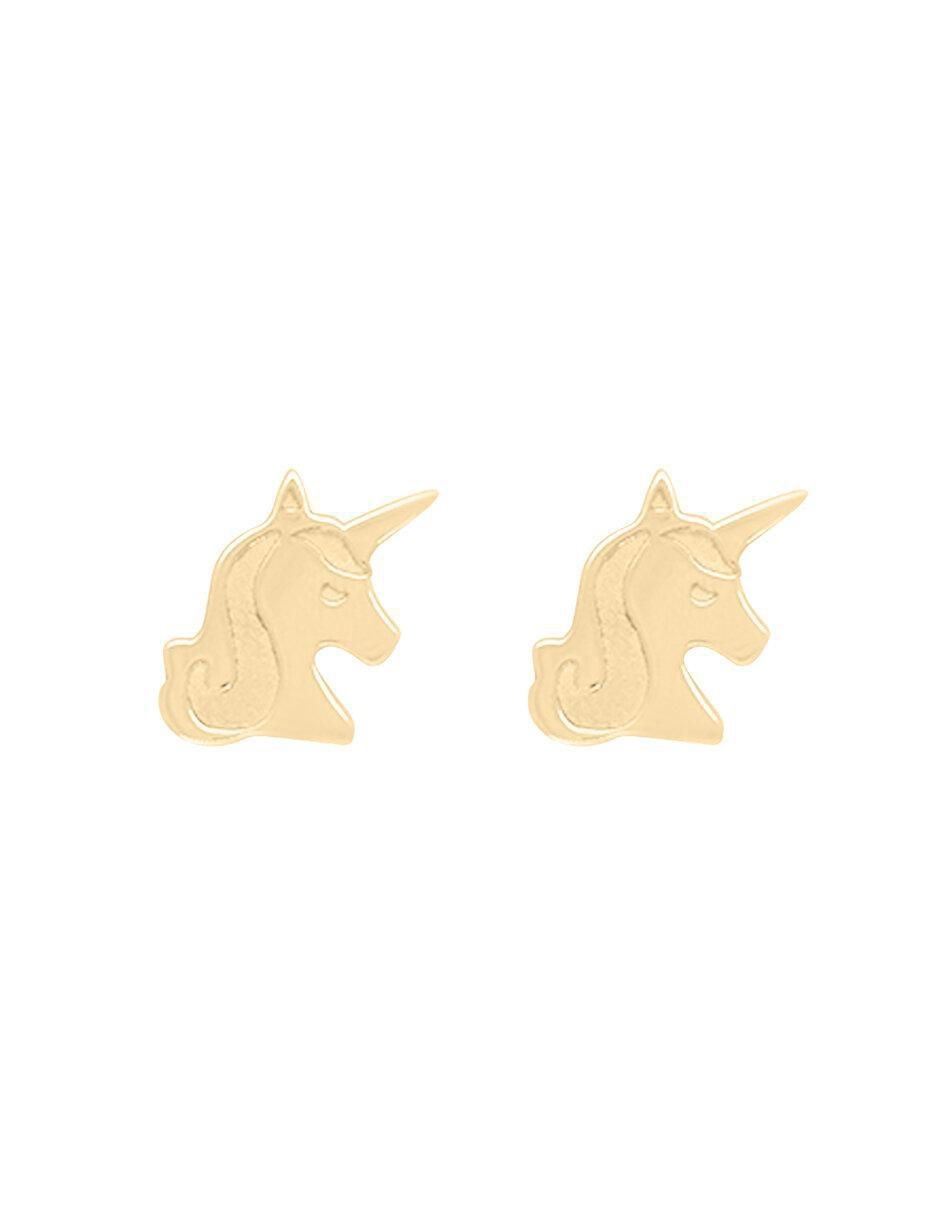 Aretes de unicornio de oro amarillo con acabado brillante