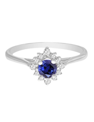 Anillo redondo Arnau 14 k de oro blanco zafiro y diamante brillante