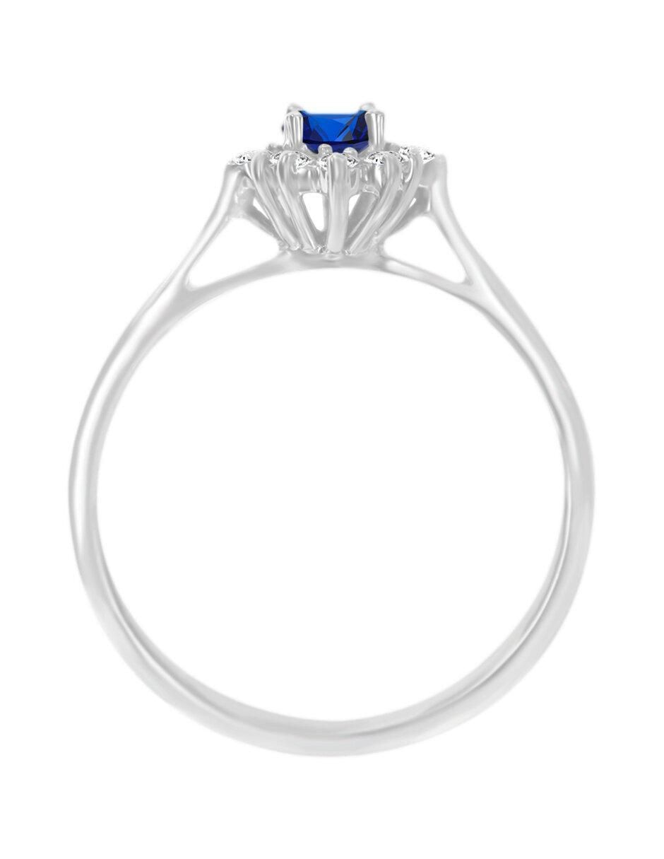 Anillo redondo Arnau 14 k de oro blanco zafiro y diamante brillante 4