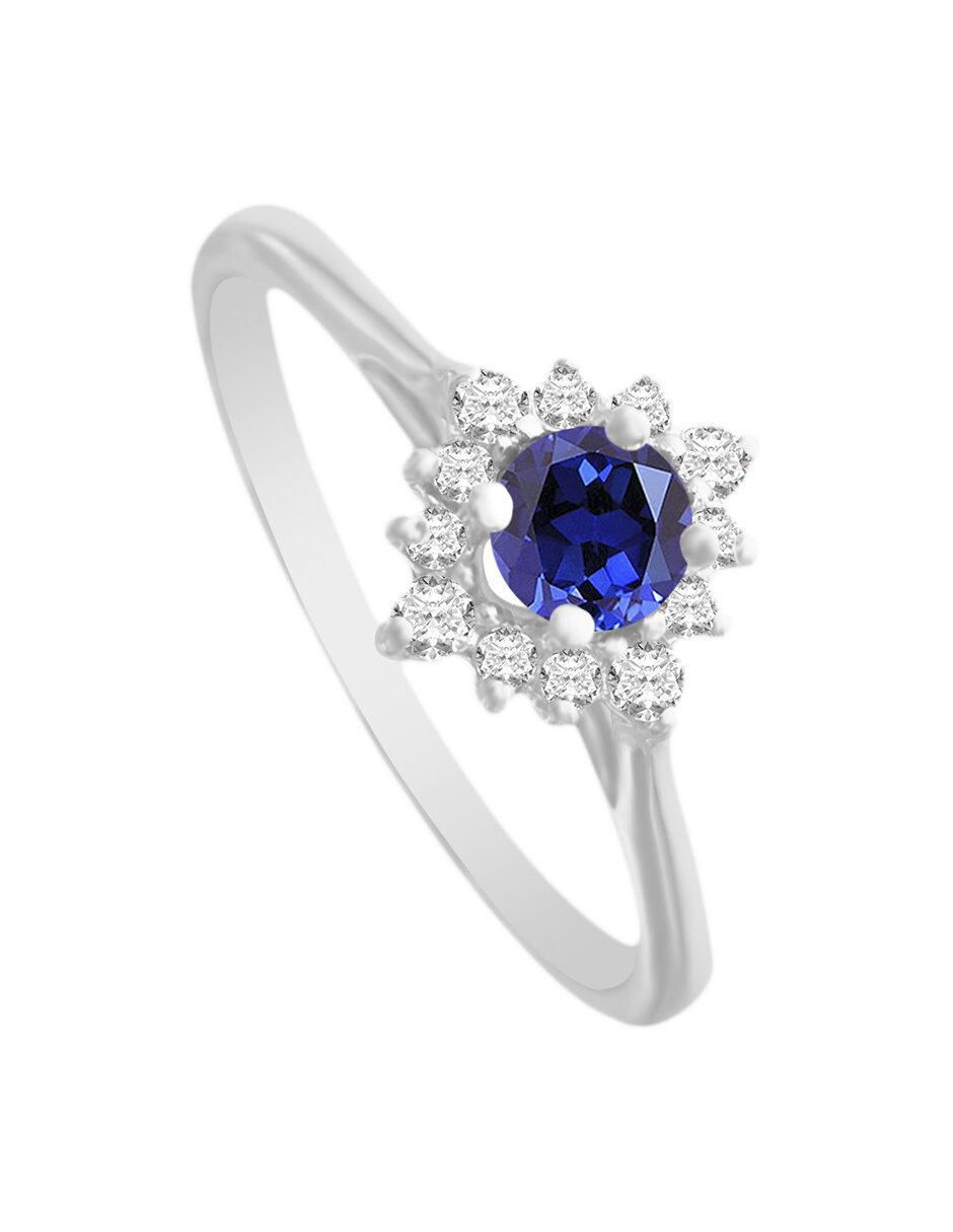 Anillo redondo Arnau 14 k de oro blanco zafiro y diamante brillante 3