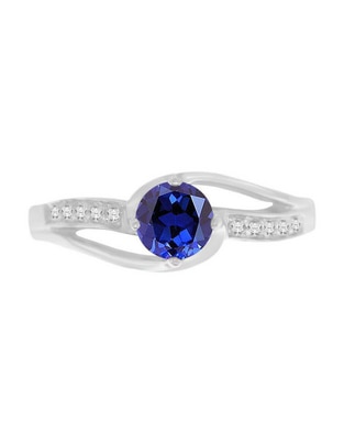 Anillo redondo Venice 14 k de oro blanco zafiro y diamante brillante