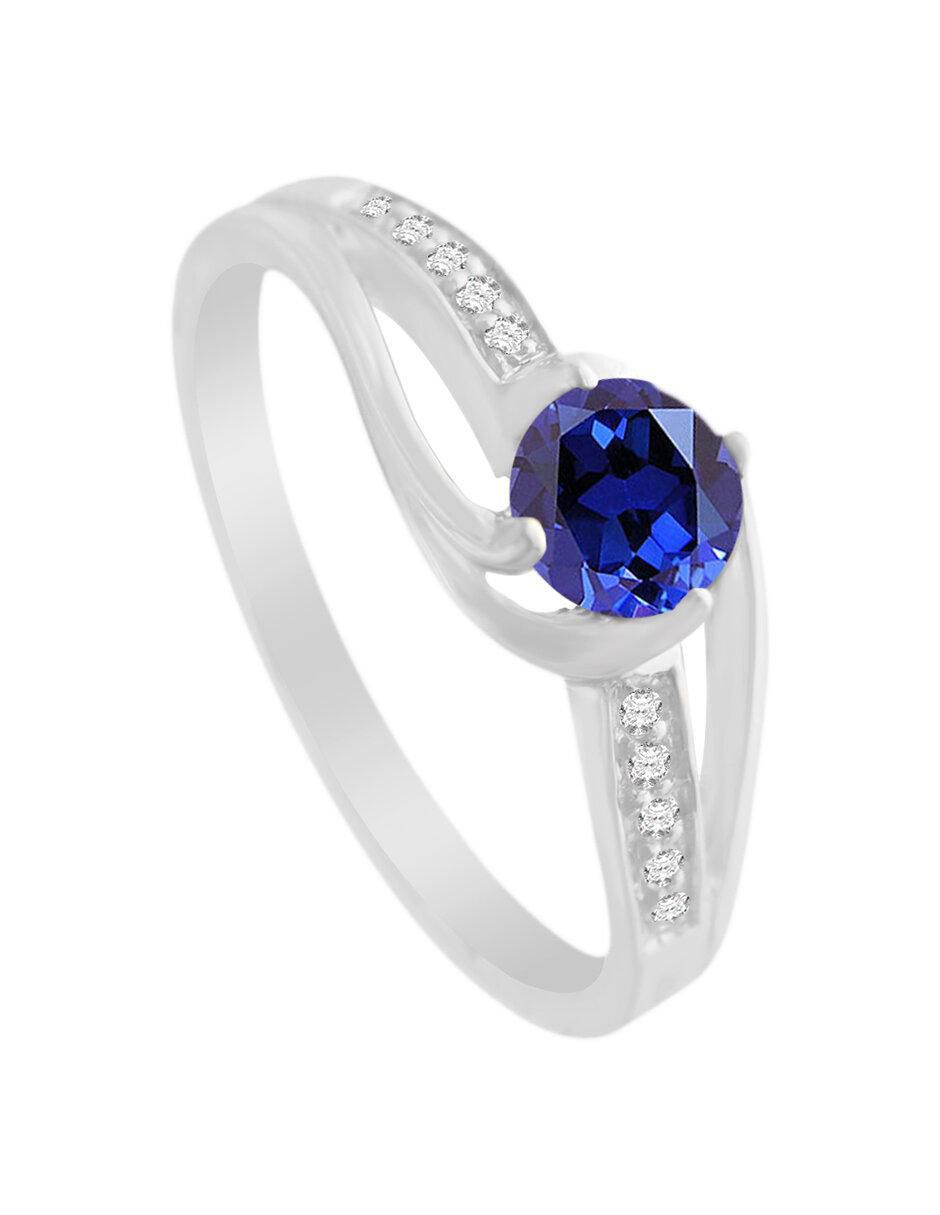 Anillo redondo Venice 14 k de oro blanco zafiro y diamante brillante 3
