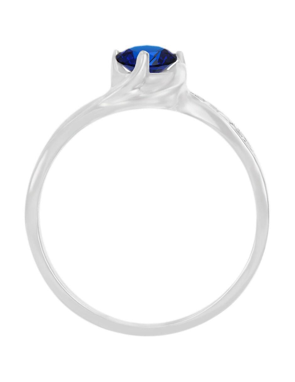Anillo redondo Venice 14 k de oro blanco zafiro y diamante brillante 4