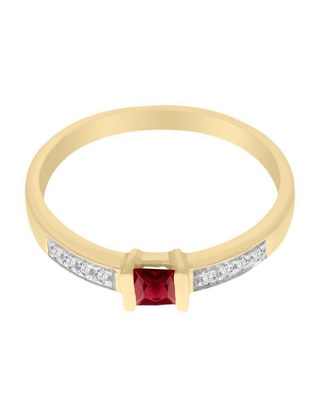 Anillo redondo Ali 14 k de oro amarillo rubí y diamante brillante Anillo redondo Ali 14 k de oro amarillo rubí y diamante brillante