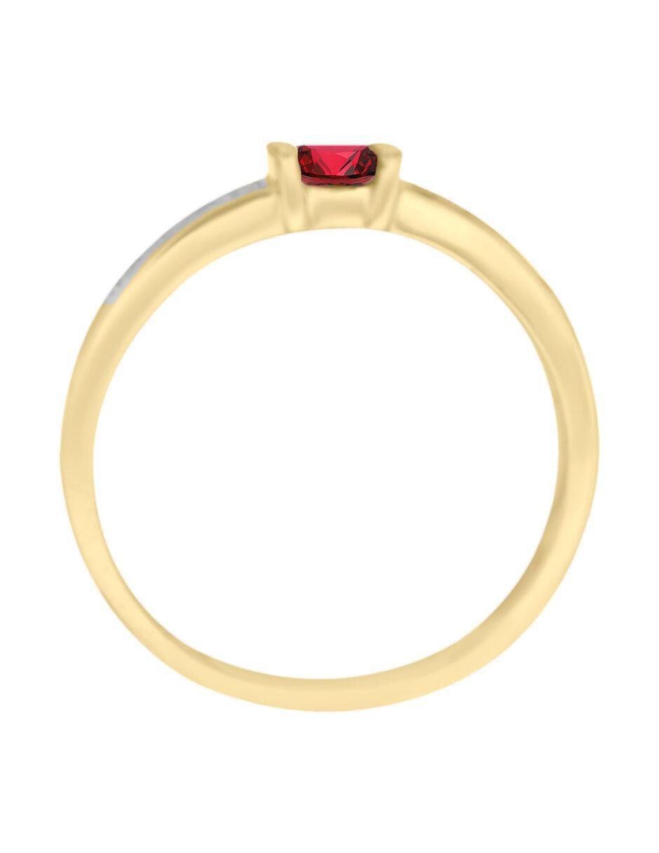 Anillo redondo Ali 14 k de oro amarillo rubí y diamante brillante 4