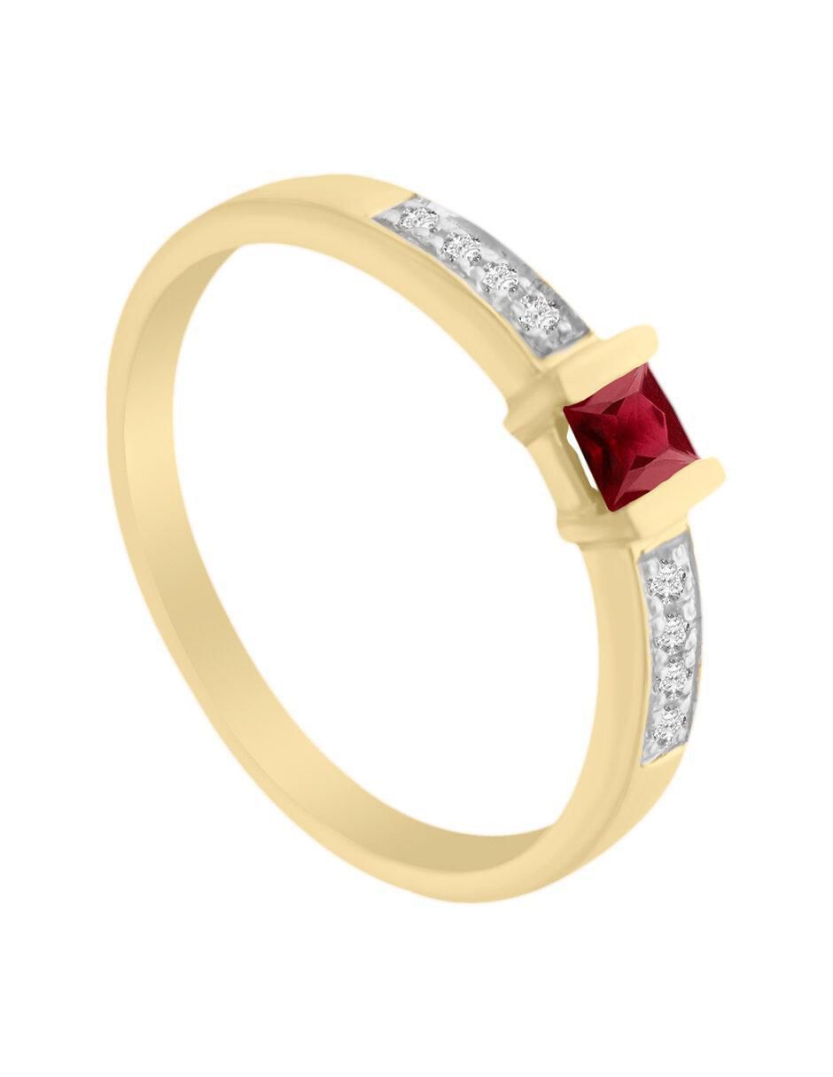 Anillo redondo Ali 14 k de oro amarillo rubí y diamante brillante 3