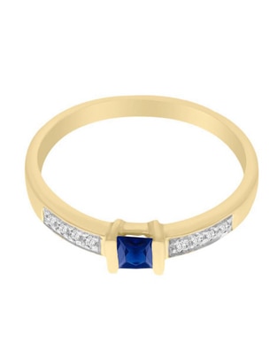 Anillo redondo Ali 14 k de oro amarillo zafiro y diamante brillante Anillo redondo Ali 14 k de oro amarillo zafiro y diamante brillante