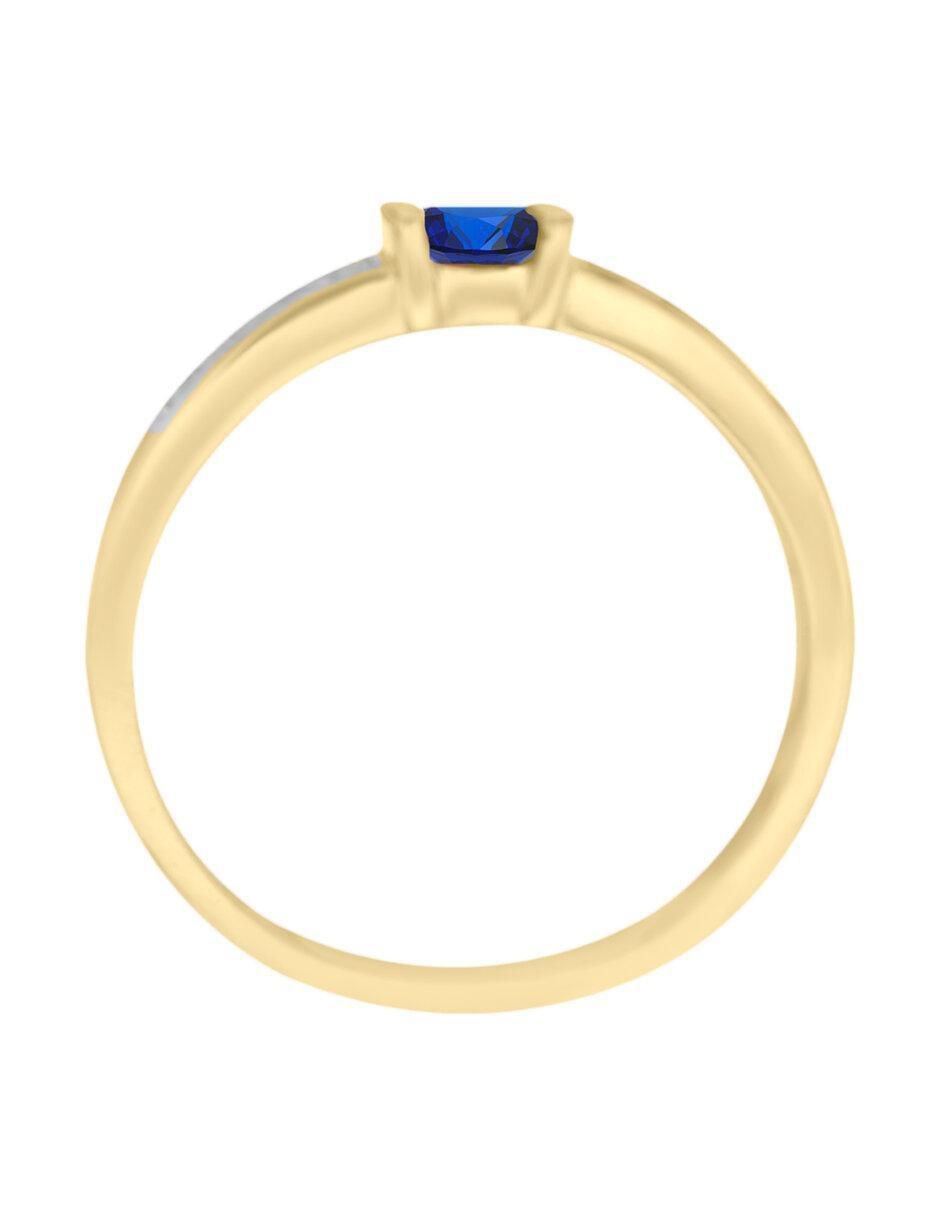Anillo redondo Ali 14 k de oro amarillo zafiro y diamante brillante 4