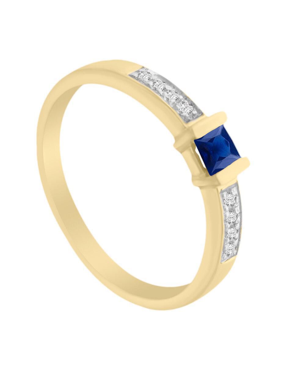 Anillo redondo Ali 14 k de oro amarillo zafiro y diamante brillante 3