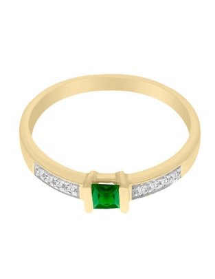 Anillo redondo Ali 14 k de oro amarillo esmeralda y diamante brillante Anillo redondo Ali 14 k de oro amarillo esmeralda y diamante brillante