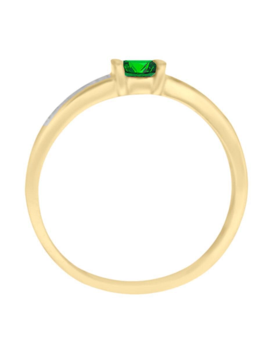 Anillo redondo Ali 14 k de oro amarillo esmeralda y diamante brillante 4