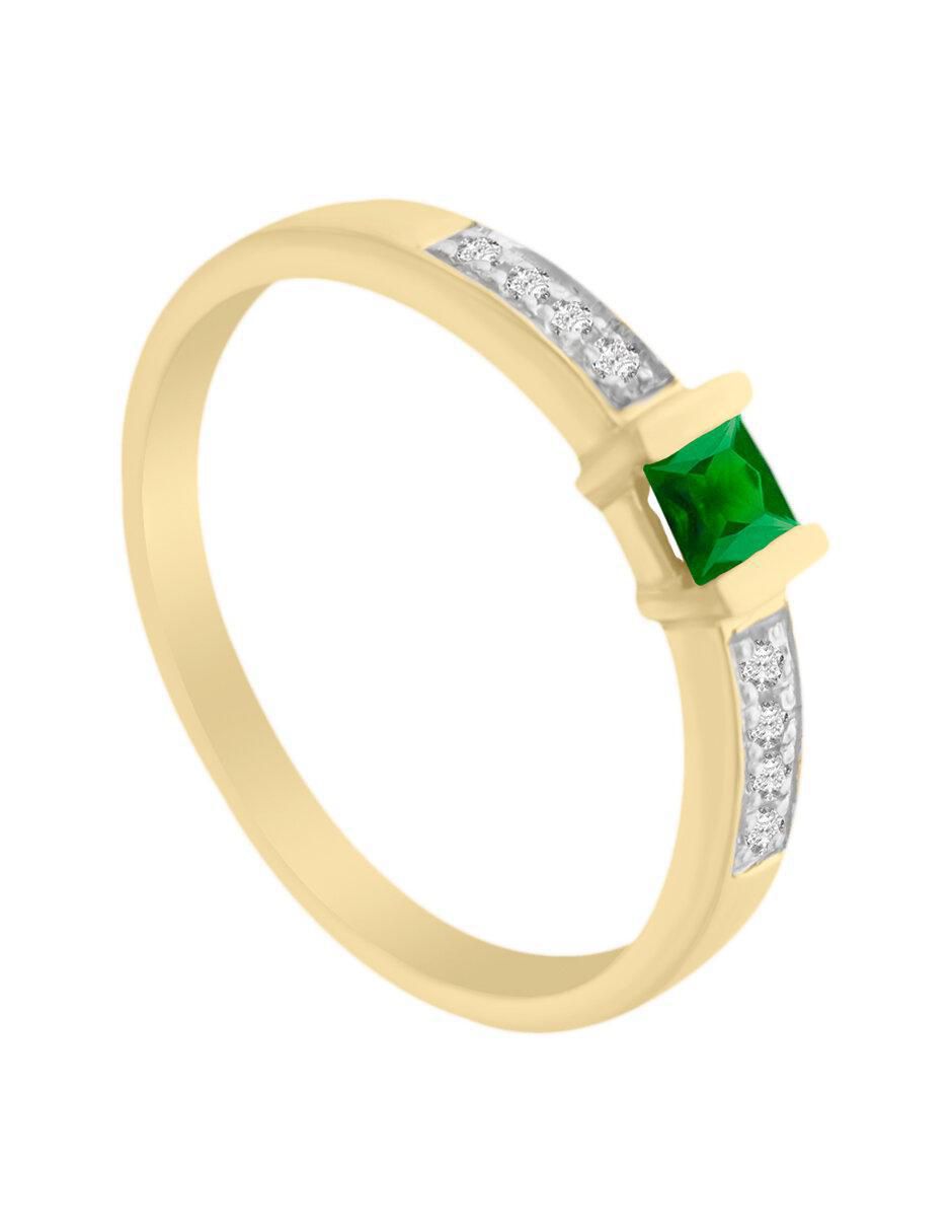 Anillo redondo Ali 14 k de oro amarillo esmeralda y diamante brillante 3