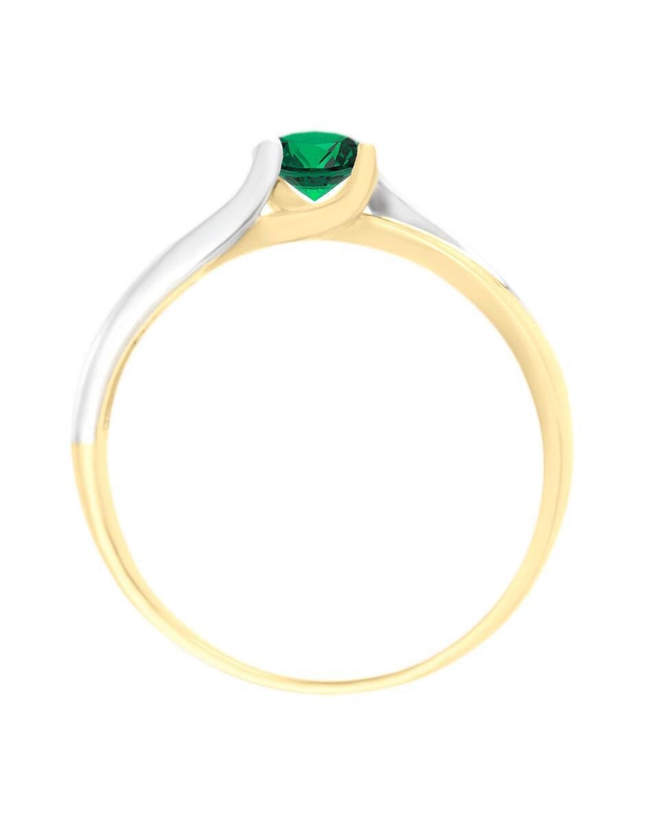 Anillo redondo Raiza 14 k de oro amarillo esmeralda brillante 4