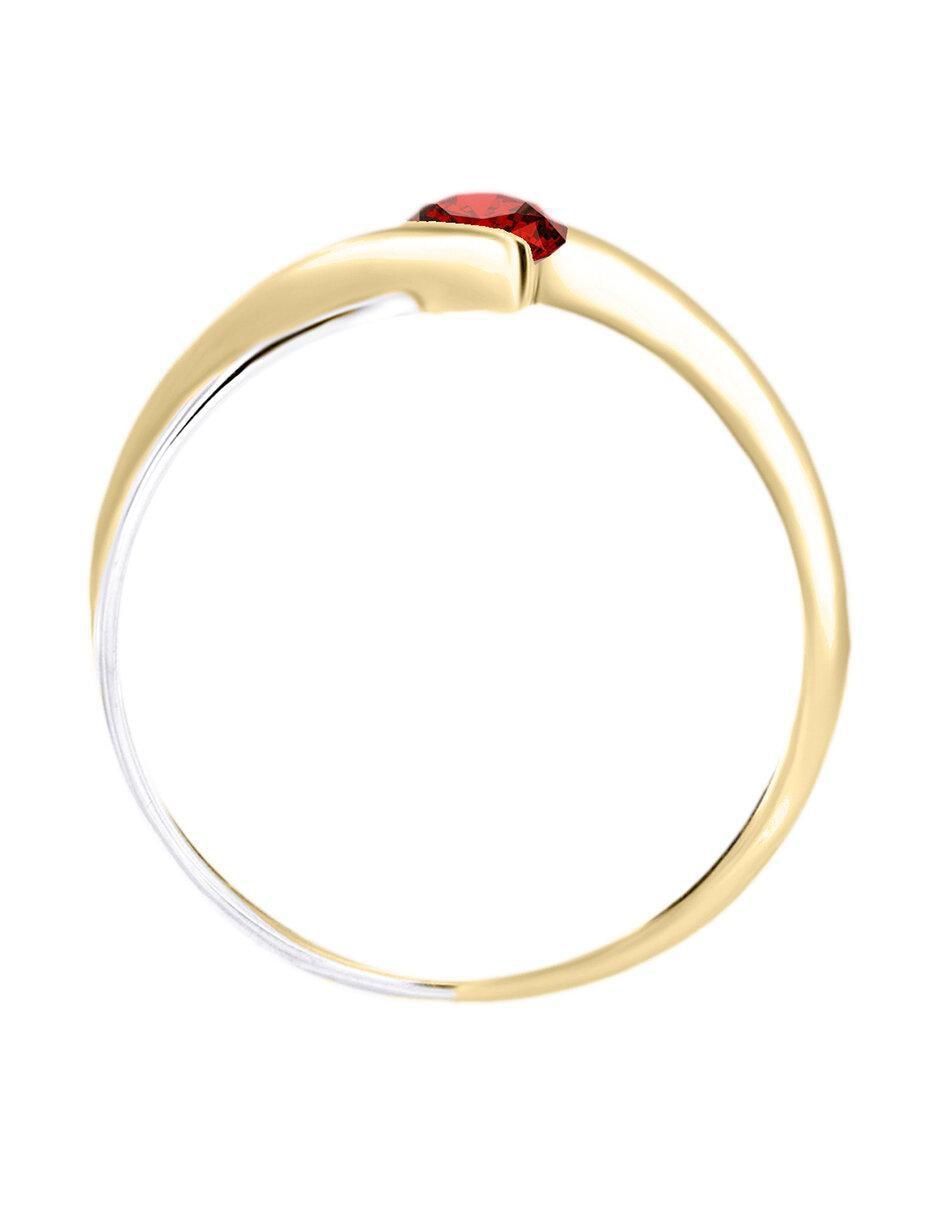Anillo redondo Rosen 14 k de oro amarillo rubí brillante 3