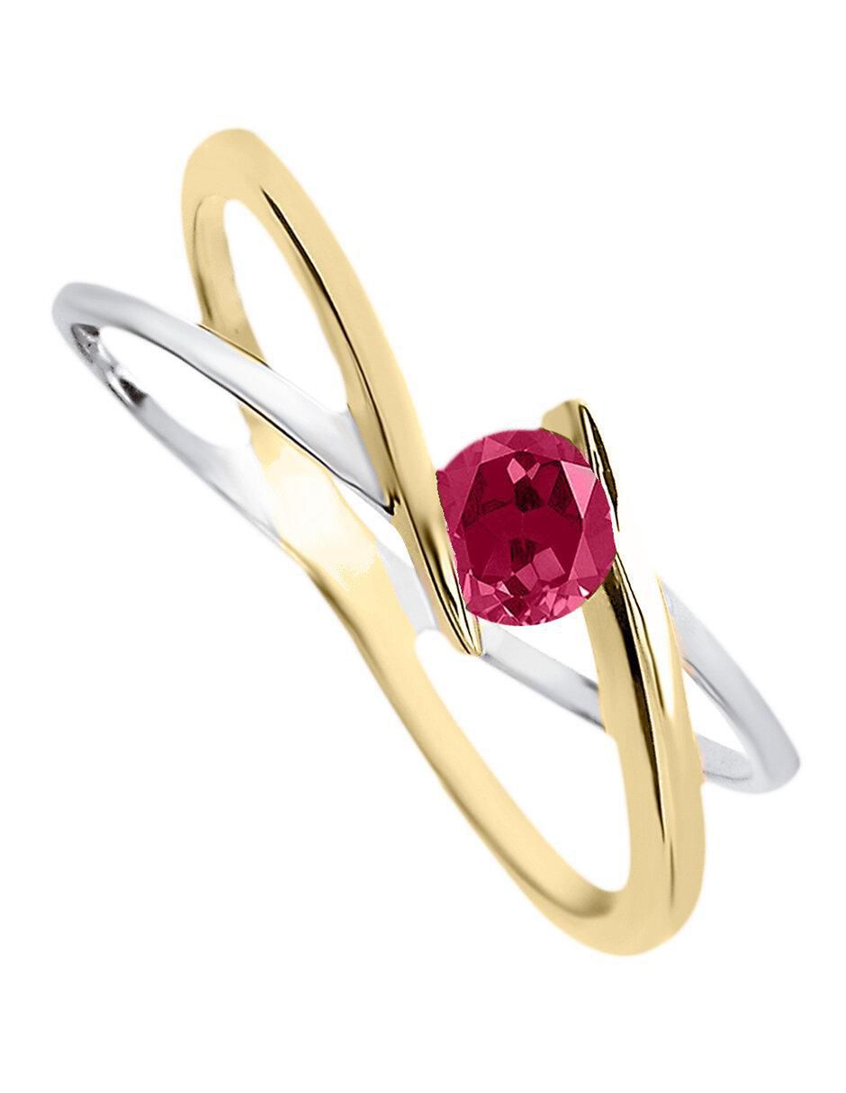 Anillo redondo Rosen 14 k de oro amarillo rubí brillante 4
