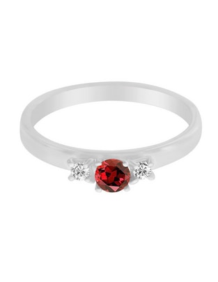 Anillo redondo Lin 14 k de oro blanco rubí y diamante brillante