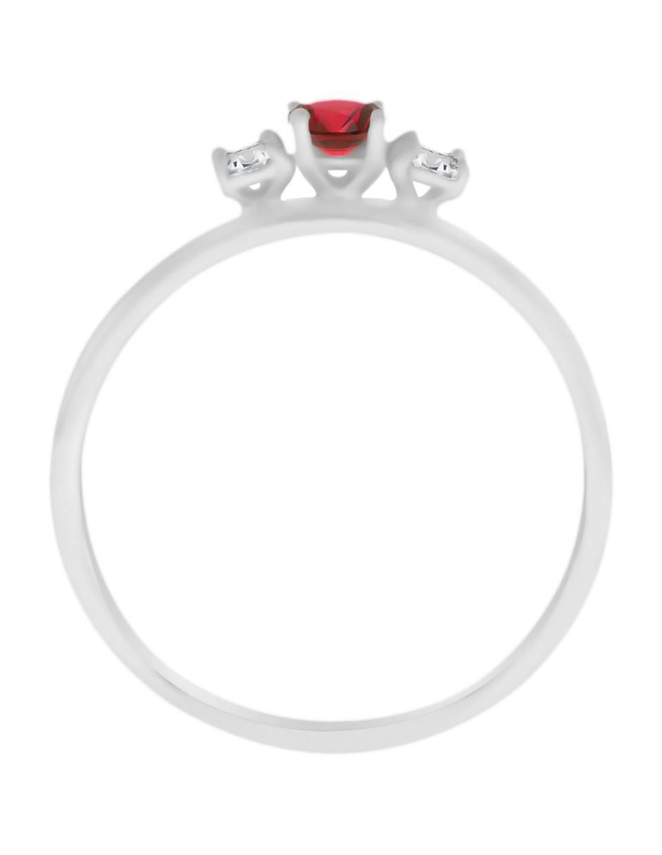 Anillo redondo Lin 14 k de oro blanco rubí y diamante brillante 3