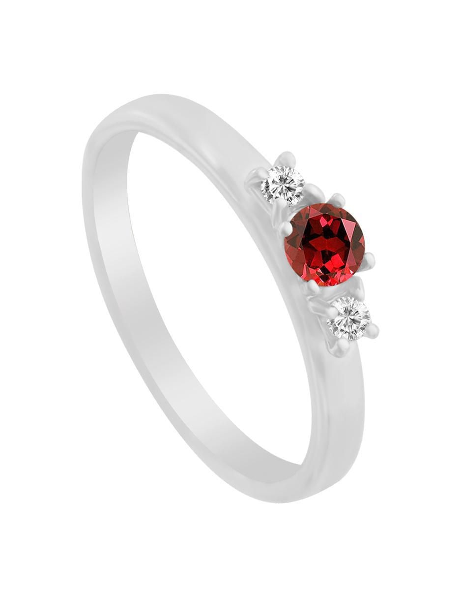 Anillo redondo Lin 14 k de oro blanco rubí y diamante brillante 4