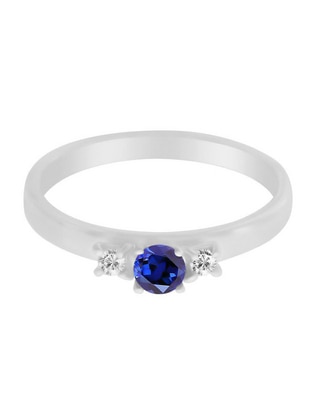Anillo redondo Lin 14 k de oro blanco zafiro y diamante brillante Anillo redondo Lin 14 k de oro blanco zafiro y diamante brillante