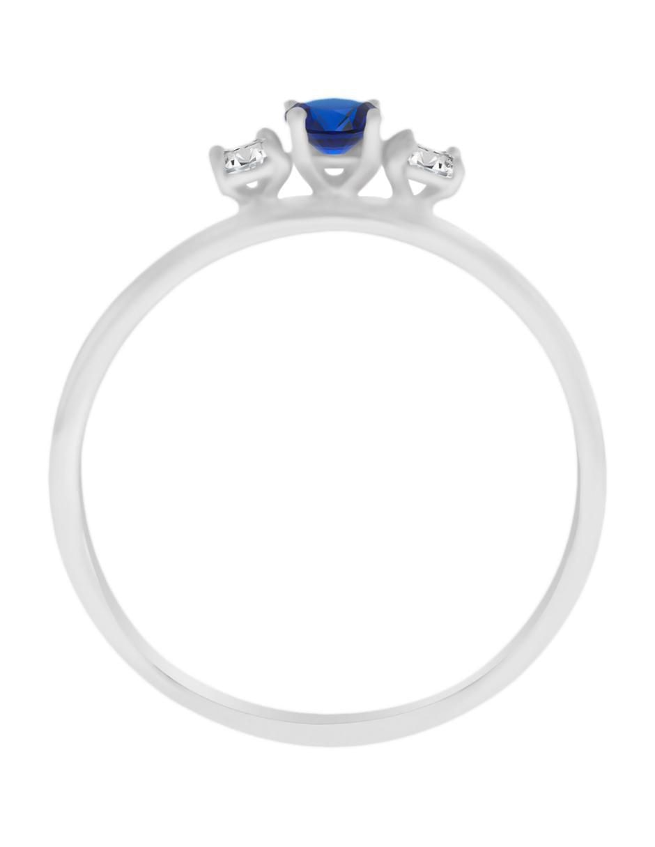 Anillo redondo Lin 14 k de oro blanco zafiro y diamante brillante 3