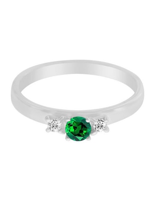 Anillo redondo Lin 14 k de oro blanco esmeralda y diamante brillante Anillo redondo Lin 14 k de oro blanco esmeralda y diamante brillante