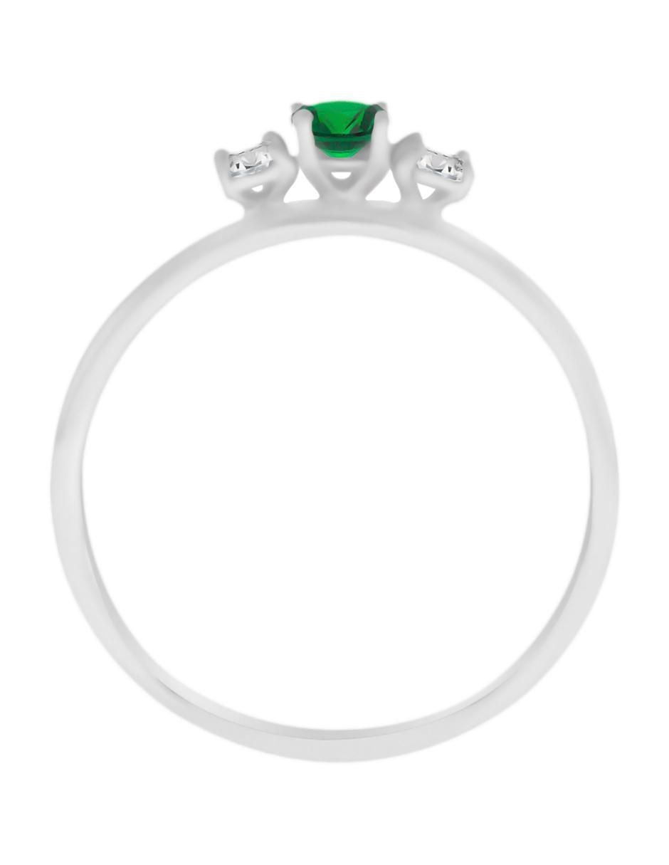 Anillo redondo Lin 14 k de oro blanco esmeralda y diamante brillante 4
