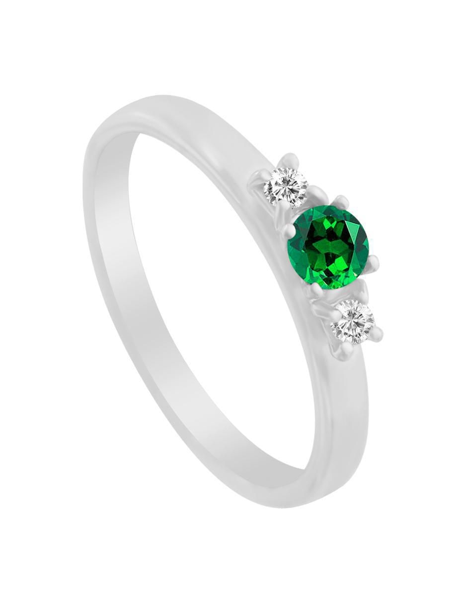 Anillo redondo Lin 14 k de oro blanco esmeralda y diamante brillante 3