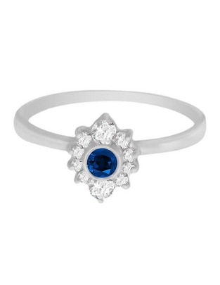 Anillo redondo Finea 14 k de oro blanco zafiro y diamante brillante Anillo redondo Finea 14 k de oro blanco zafiro y diamante brillante