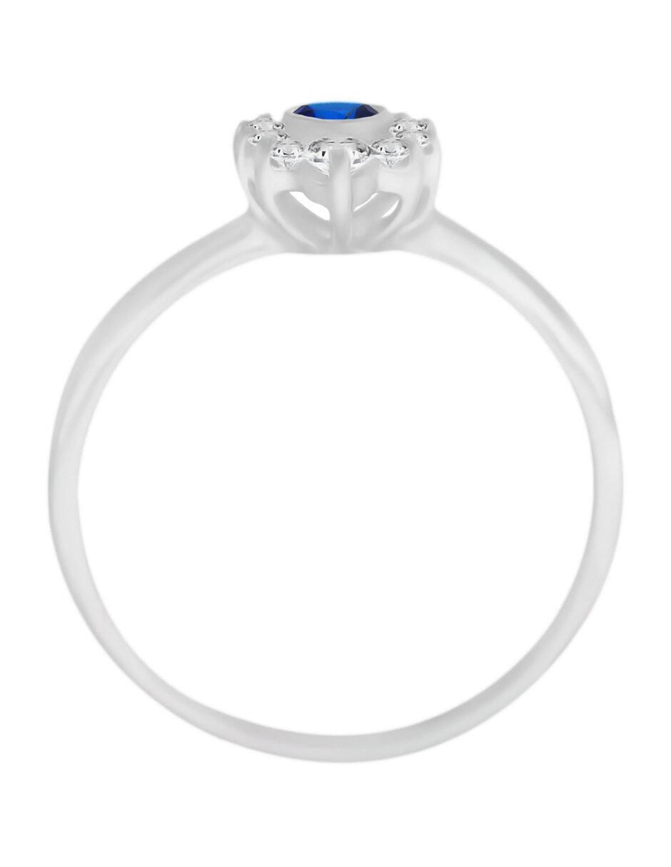 Anillo redondo Finea 14 k de oro blanco zafiro y diamante brillante 4