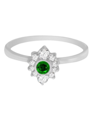 Anillo redondo Finea 14 k de oro blanco esmeralda y diamante brillante Anillo redondo Finea 14 k de oro blanco esmeralda y diamante brillante