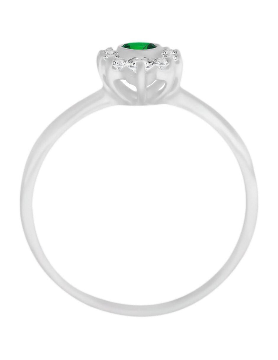 Anillo redondo Finea 14 k de oro blanco esmeralda y diamante brillante 3