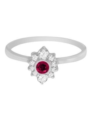 Anillo redondo Finea 14 k de oro blanco rubí y diamante brillante Anillo redondo Finea 14 k de oro blanco rubí y diamante brillante