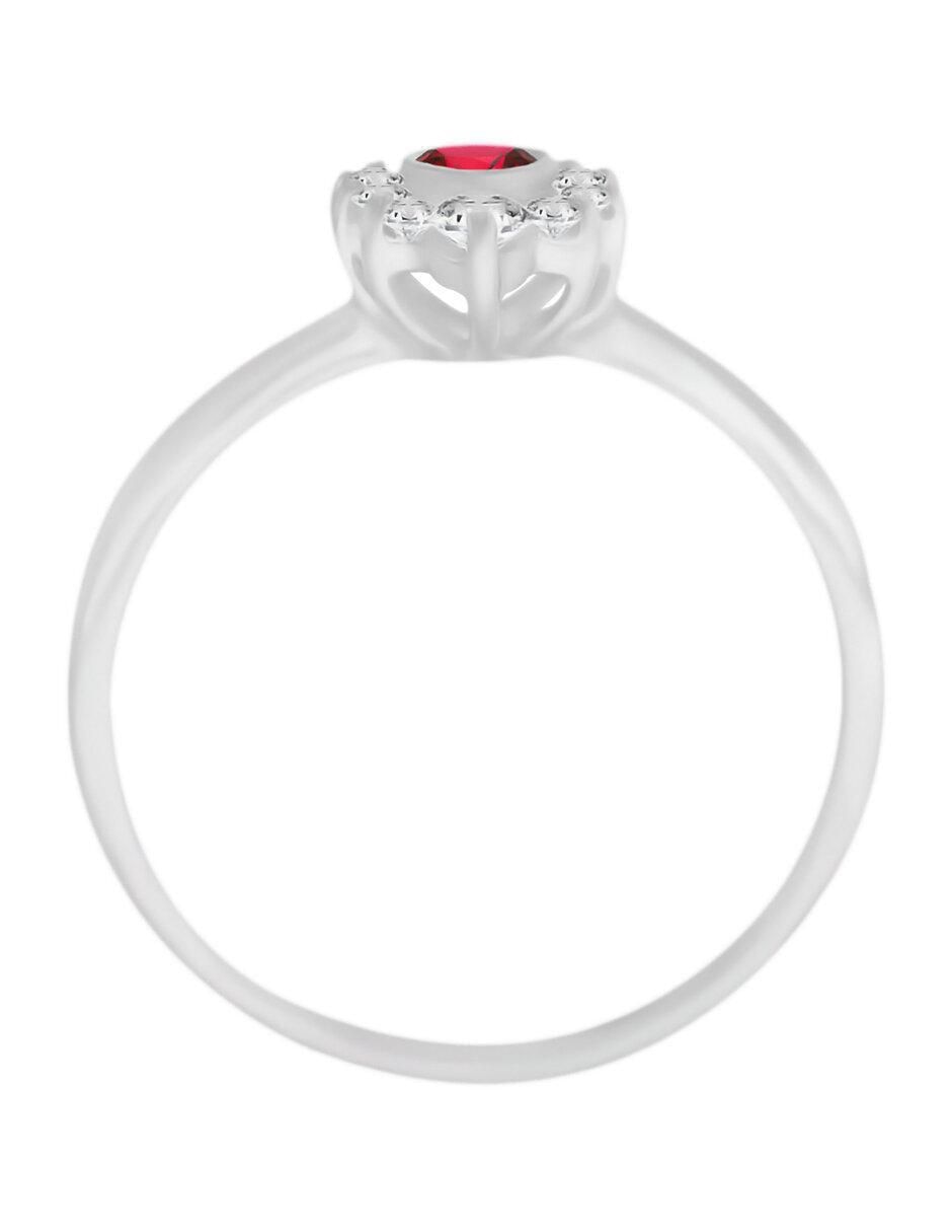 Anillo redondo Finea 14 k de oro blanco rubí y diamante brillante 3